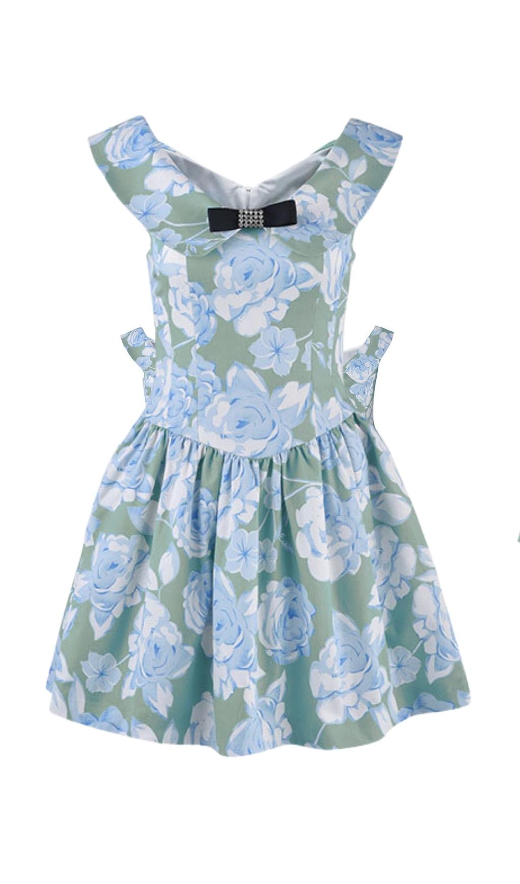 GREEN FLORAL A-LINE MINI DRESS FOR PARTY
