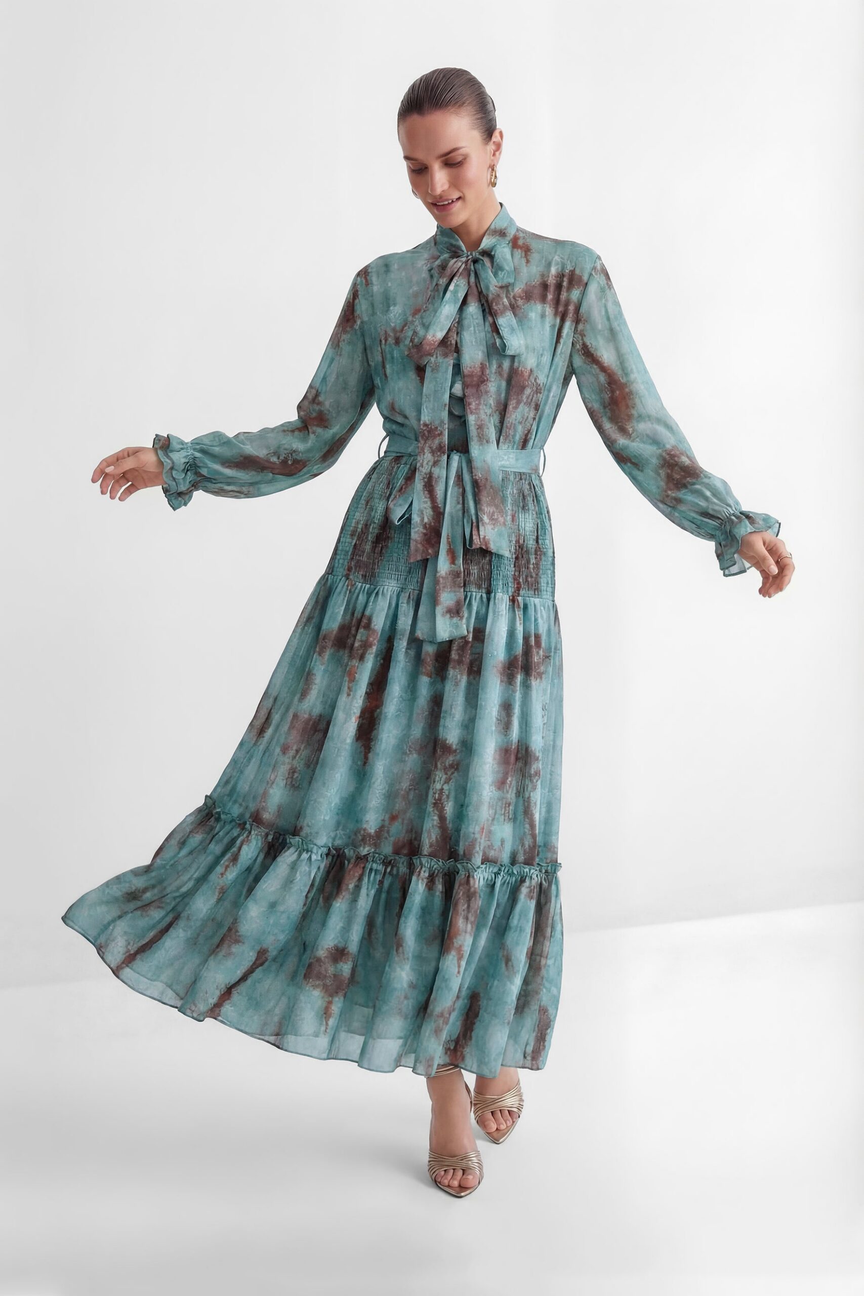 TEAL TIERED RUFFLE MAXI DRESS - GREEN BOHO WEDDING