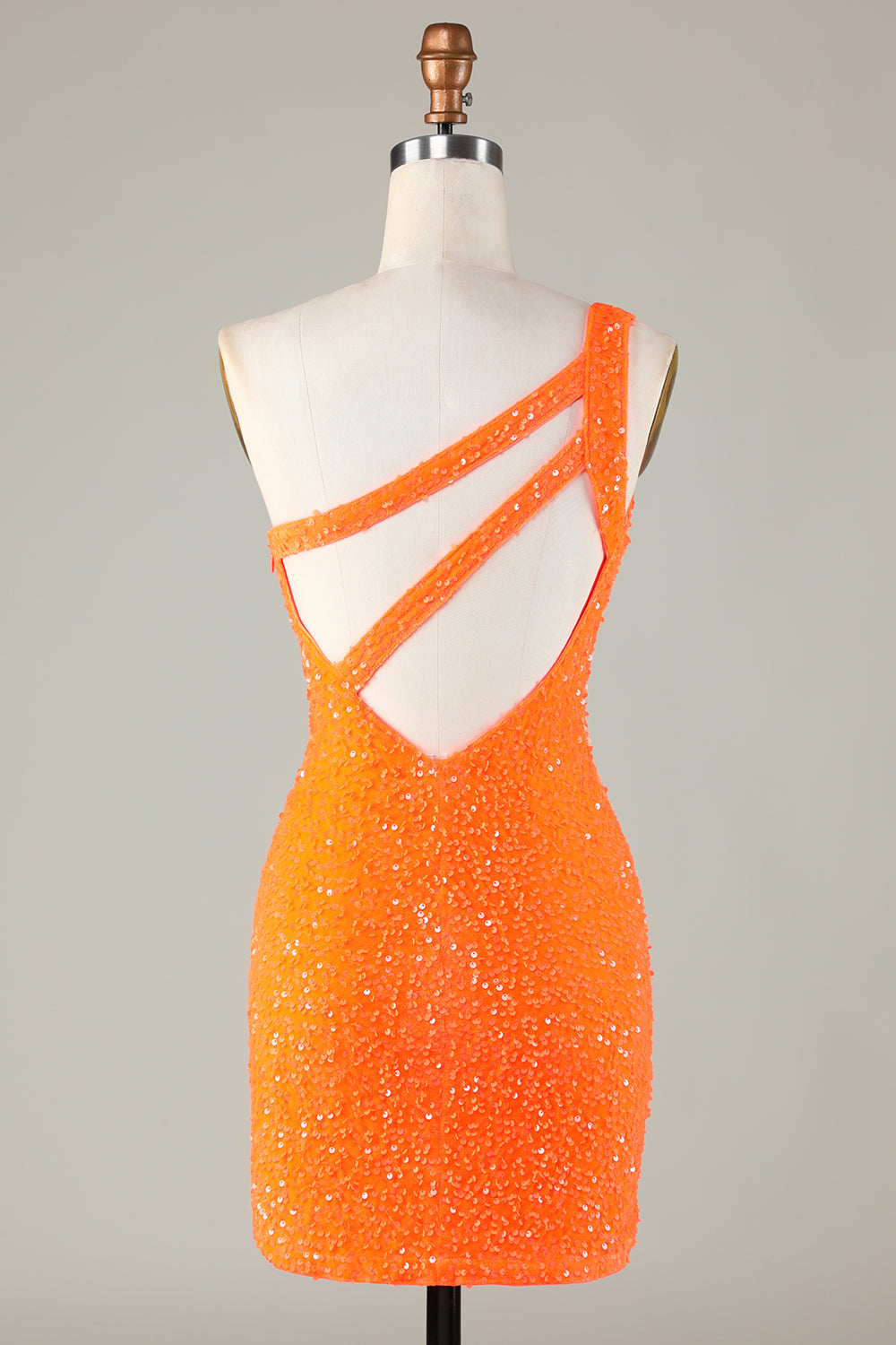 SEQUIN ONE-SHOULDER ORANGE TIGHT BEADING HOMECOMING DRESS