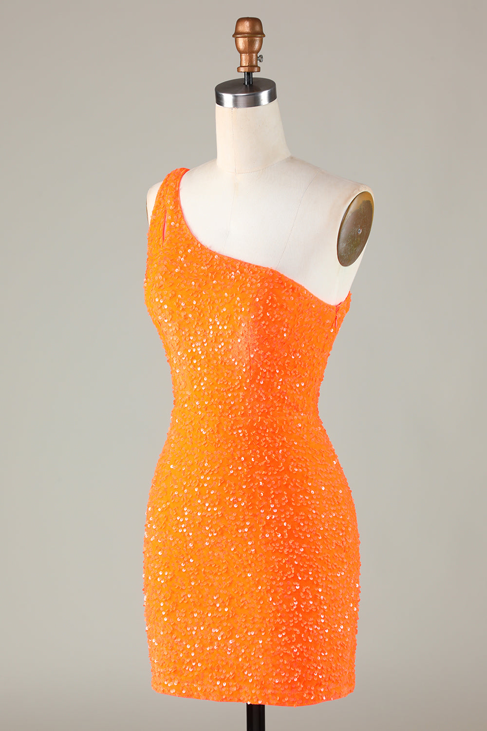 SEQUIN ONE-SHOULDER ORANGE TIGHT BEADING HOMECOMING DRESS