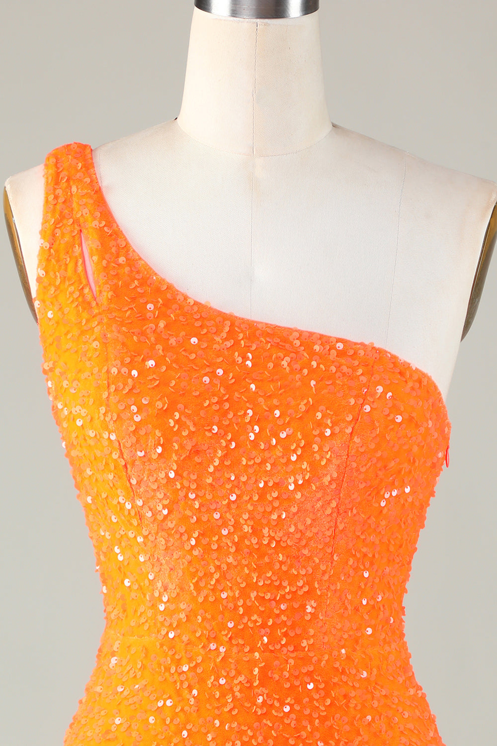 SEQUIN ONE-SHOULDER ORANGE TIGHT BEADING HOMECOMING DRESS