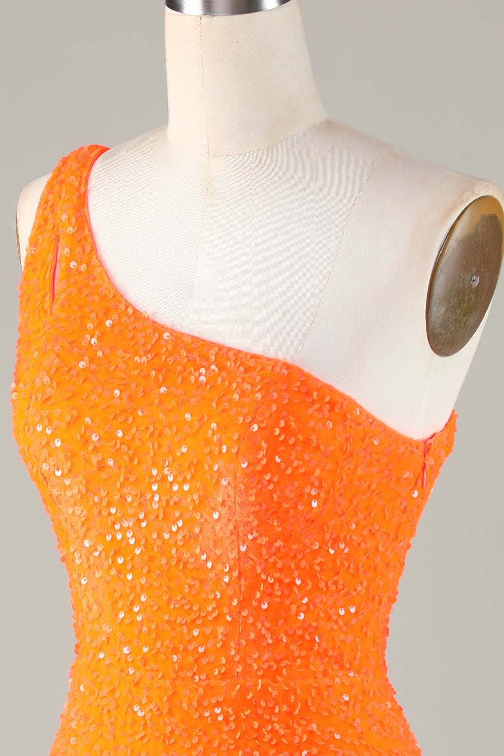 SEQUIN ONE-SHOULDER ORANGE TIGHT BEADING HOMECOMING DRESS