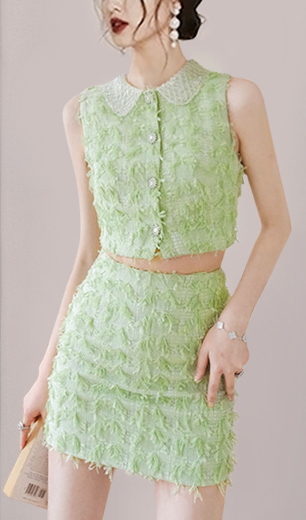 RAW EDGE CROP TOP & SKIRT TWO-PIECE SET
