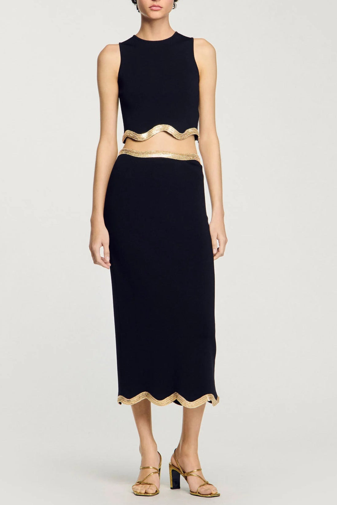 4046c936-4196-4e90-a769-0742335700d7 BLACK LONG KNIT SKIRT CHAIN DETAIL CASUAL