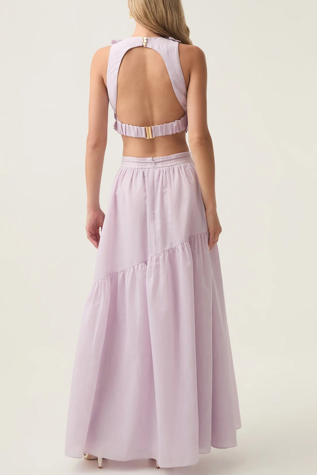 ASHLEY FLOWER SHELL TOP MAXI SKIRT SET PURPLE