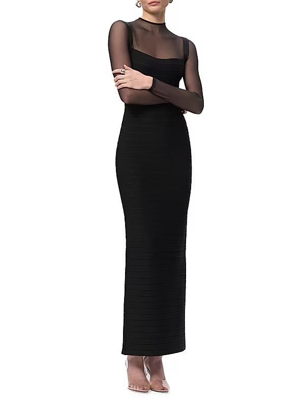 TINA BLACK MESH SEE-THROUGH BANDAGE MAXI DRESS