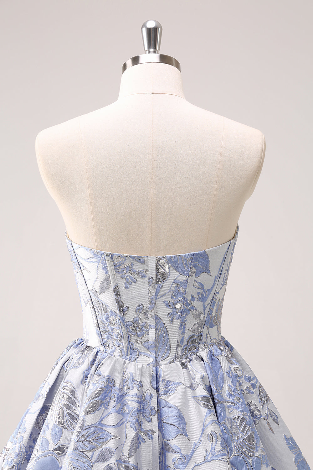 A-LINE BLUE CORSET STRAPLESS RUFFLED FLORAL HOMECOMING DRESS