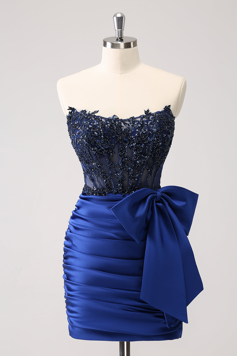 405D01LF049Navy_1 SPARKLY NAVY STRAPLESS BEADED HOMECOMING DRESS