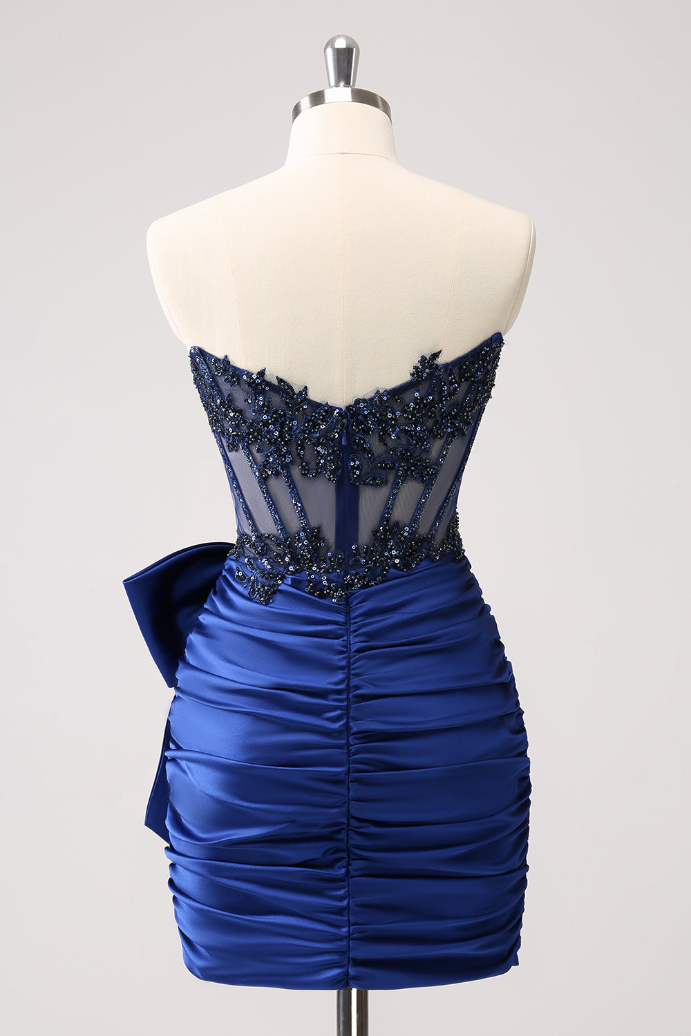 SPARKLY NAVY STRAPLESS BEADED HOMECOMING DRESS