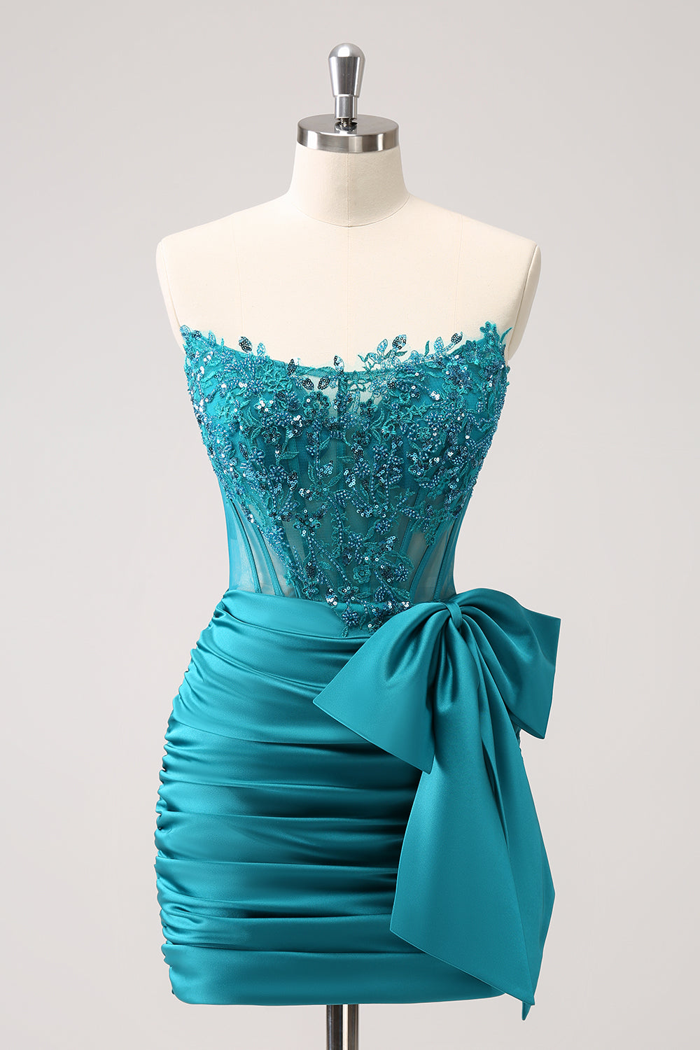 SPARKLY NAVY STRAPLESS BEADED HOMECOMING DRESS