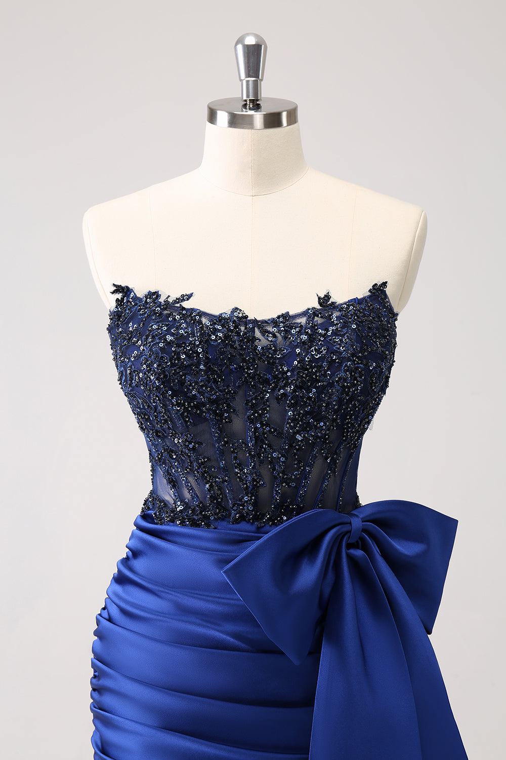 SPARKLY NAVY STRAPLESS BEADED HOMECOMING DRESS