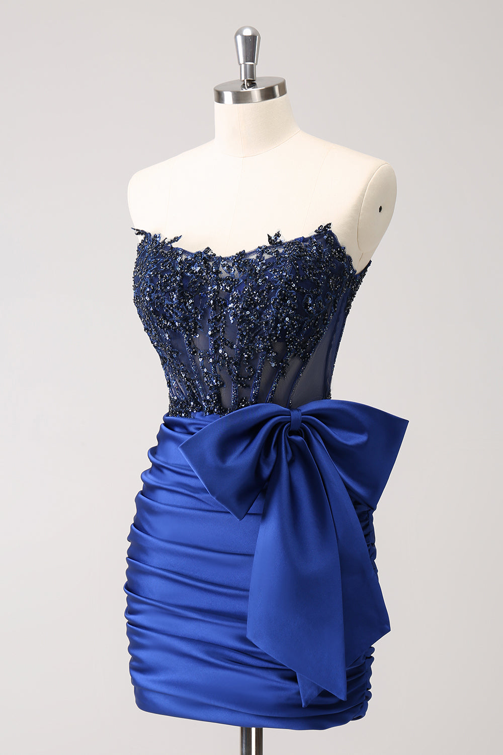 SPARKLY NAVY STRAPLESS BEADED HOMECOMING DRESS