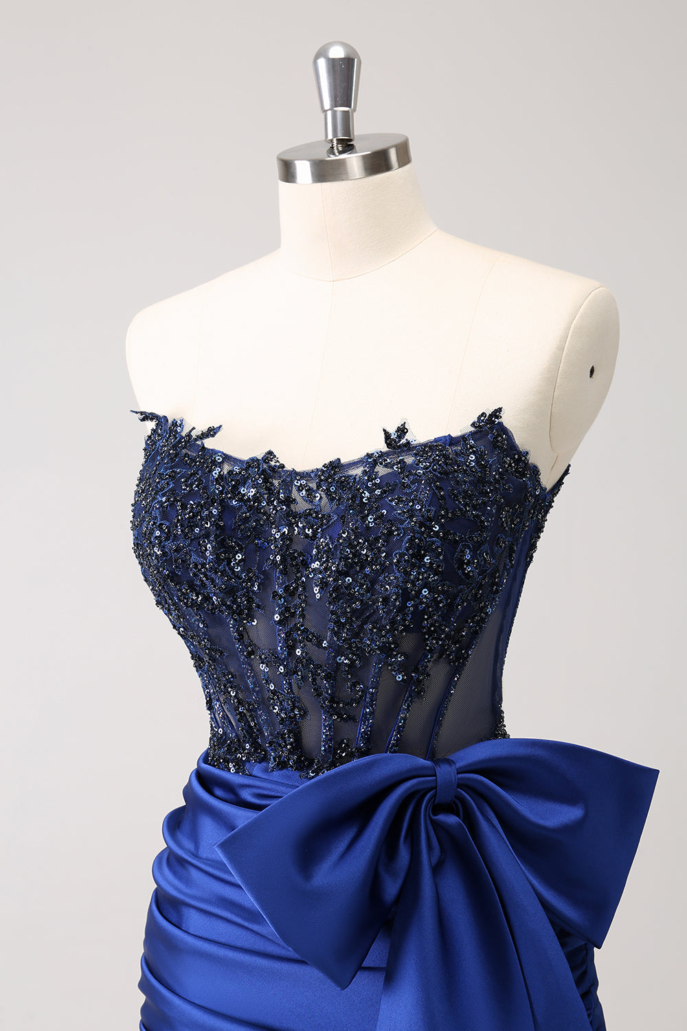 SPARKLY NAVY STRAPLESS BEADED HOMECOMING DRESS