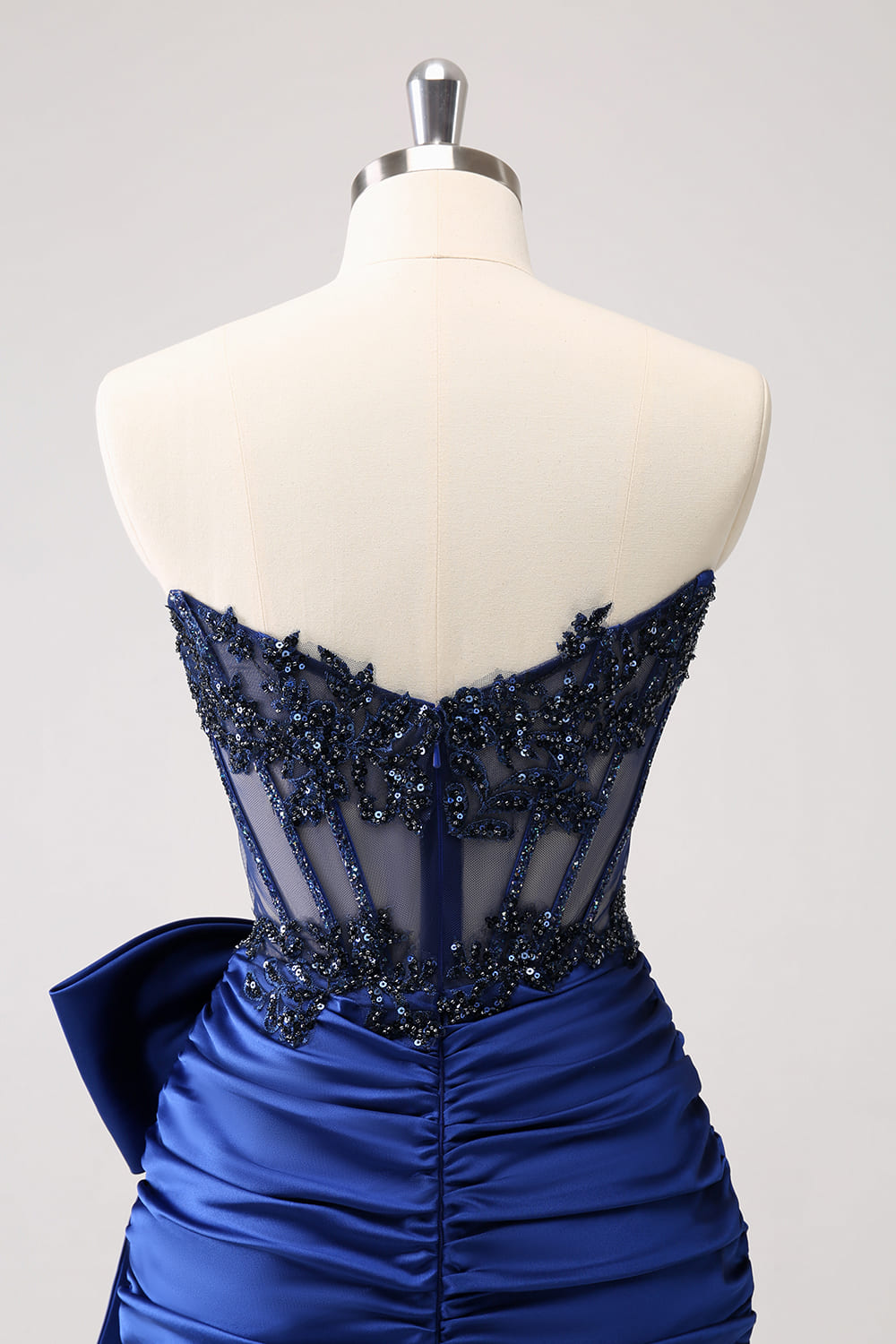 SPARKLY NAVY STRAPLESS BEADED HOMECOMING DRESS