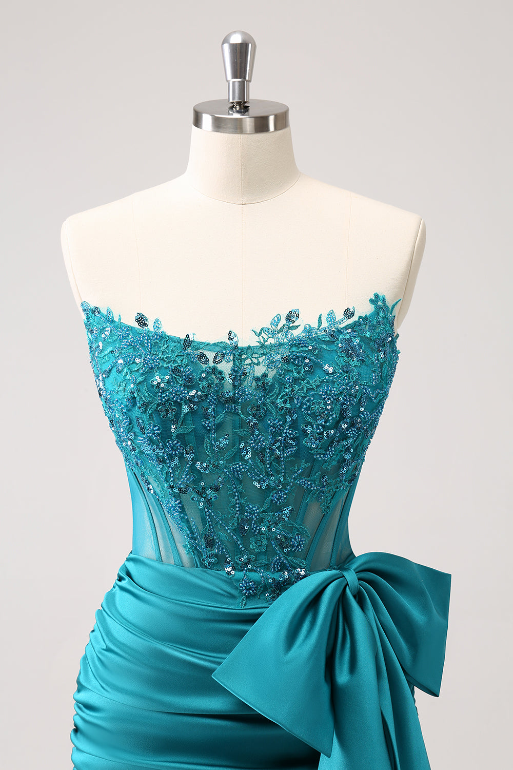 SPARKLY NAVY STRAPLESS BEADED HOMECOMING DRESS