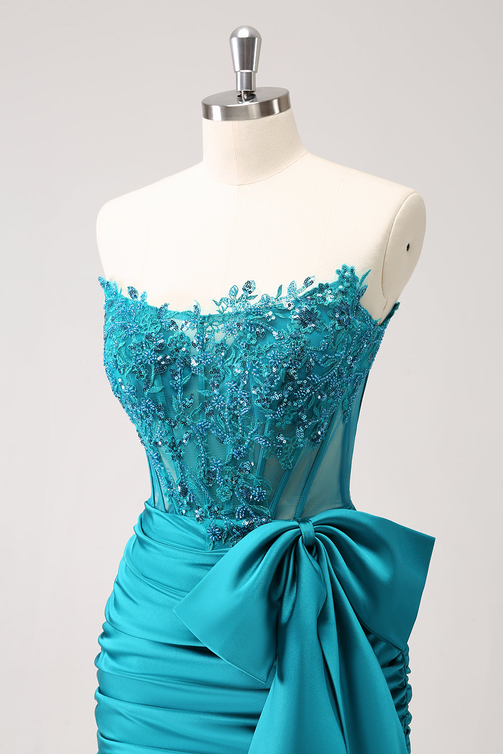 SPARKLY NAVY STRAPLESS BEADED HOMECOMING DRESS