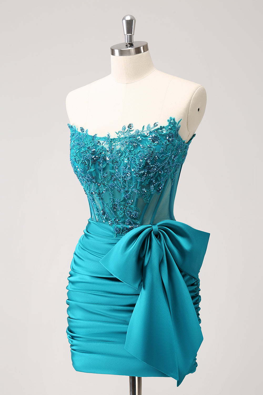 SPARKLY NAVY STRAPLESS BEADED HOMECOMING DRESS