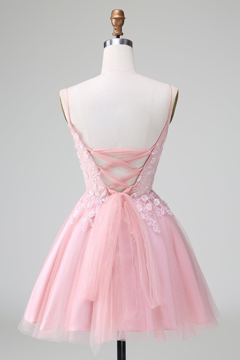 A-LINE APPLIQUE BLUE SPAGHETTI STRAP HOMECOMING DRESS
