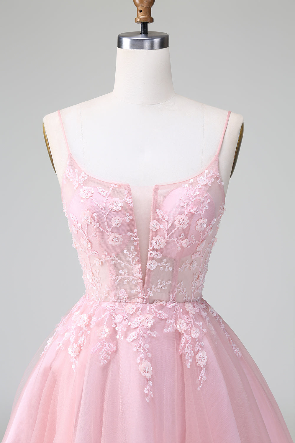A-LINE APPLIQUE BLUE SPAGHETTI STRAP HOMECOMING DRESS