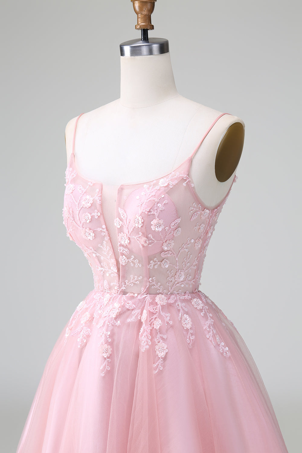 A-LINE APPLIQUE BLUE SPAGHETTI STRAP HOMECOMING DRESS