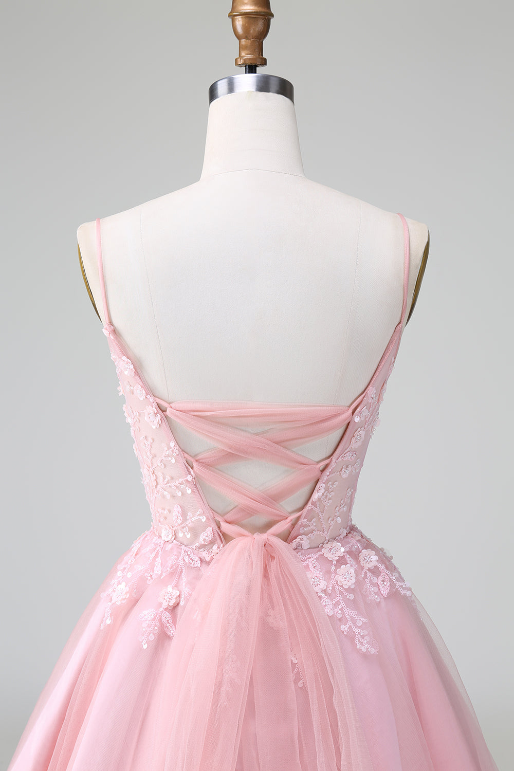 A-LINE APPLIQUE BLUE SPAGHETTI STRAP HOMECOMING DRESS