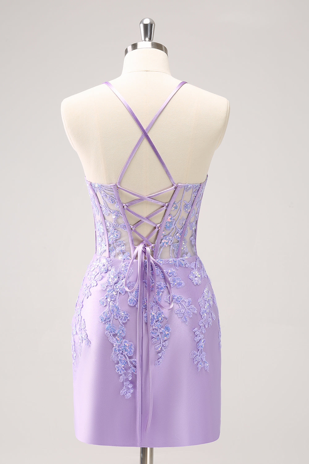 SEQUIN BLUE SPAGHETTI STRAP CORSET HOMECOMING DRESS