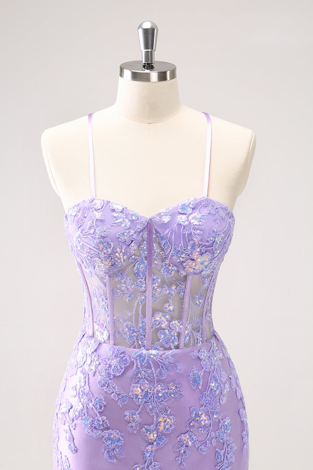 SEQUIN BLUE SPAGHETTI STRAP CORSET HOMECOMING DRESS