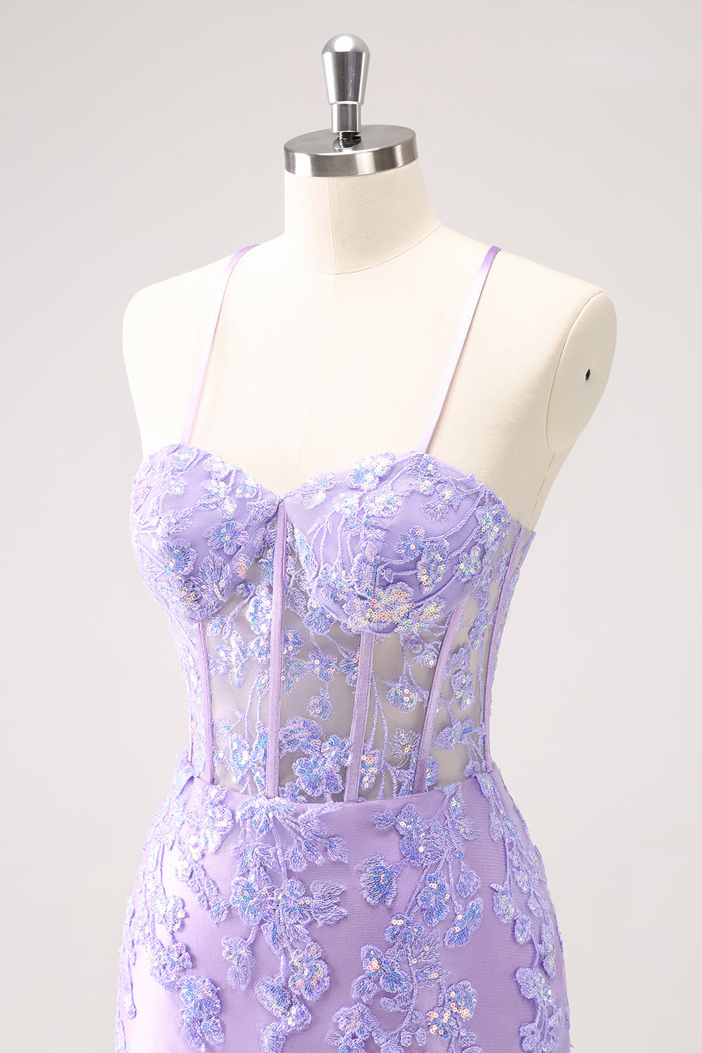 SEQUIN BLUE SPAGHETTI STRAP CORSET HOMECOMING DRESS