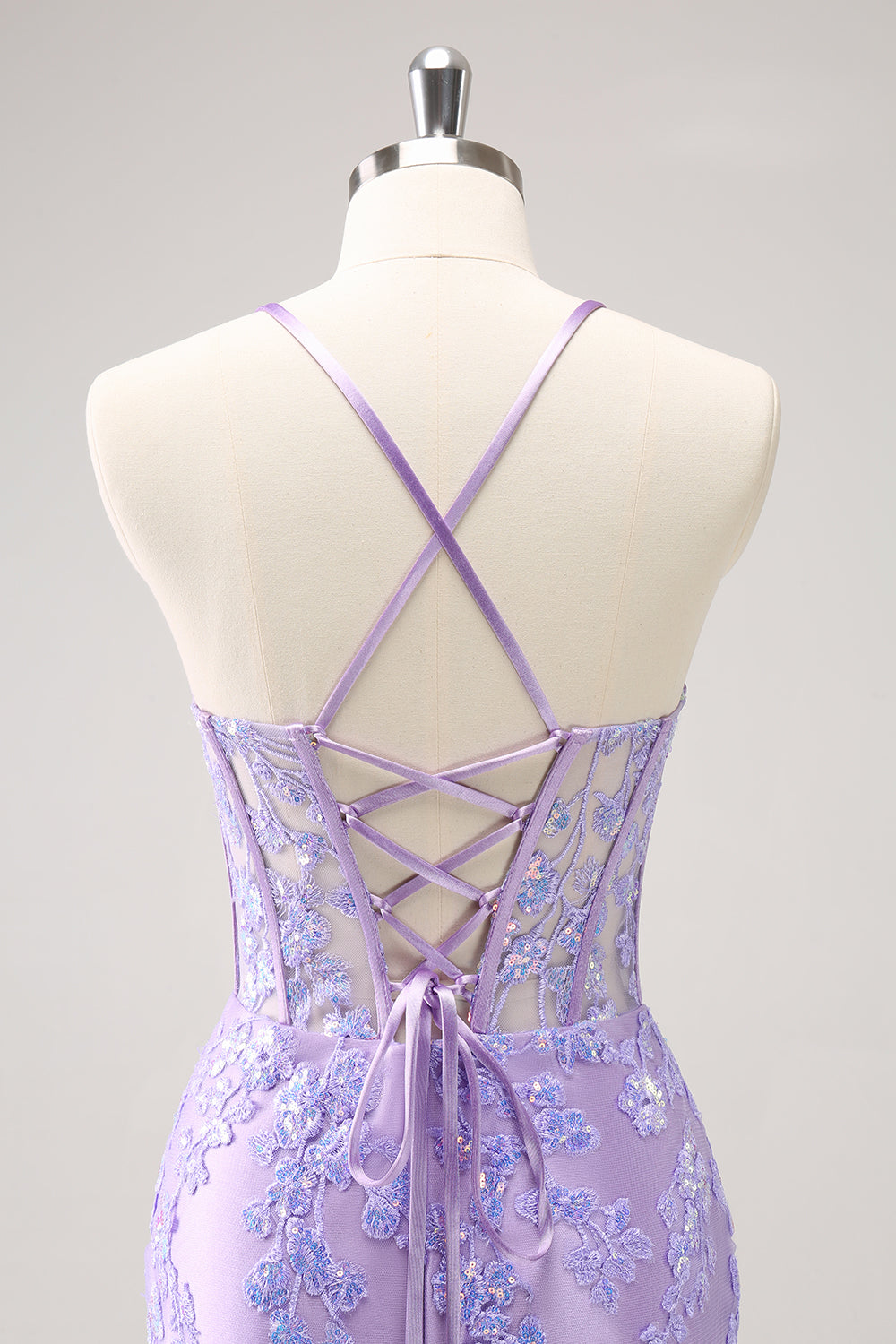 SEQUIN BLUE SPAGHETTI STRAP CORSET HOMECOMING DRESS