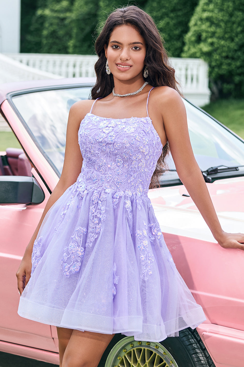 GLITTER LILAC A-LINE SEQUINS SHORT HOMECOMING DRESS