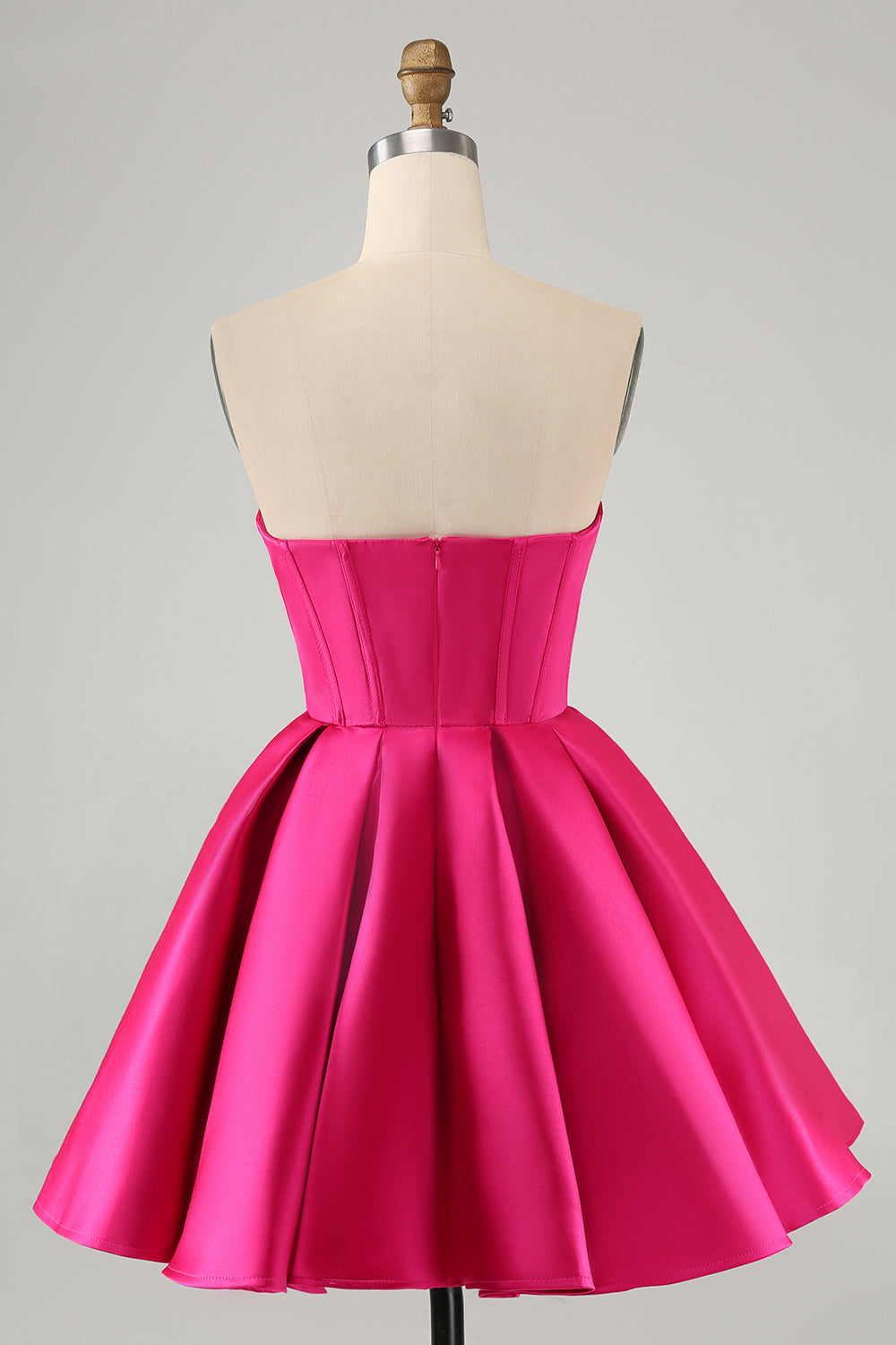 FUCHSIA A-LINE CORSET HOMECOMING DRESS WITH BEADING