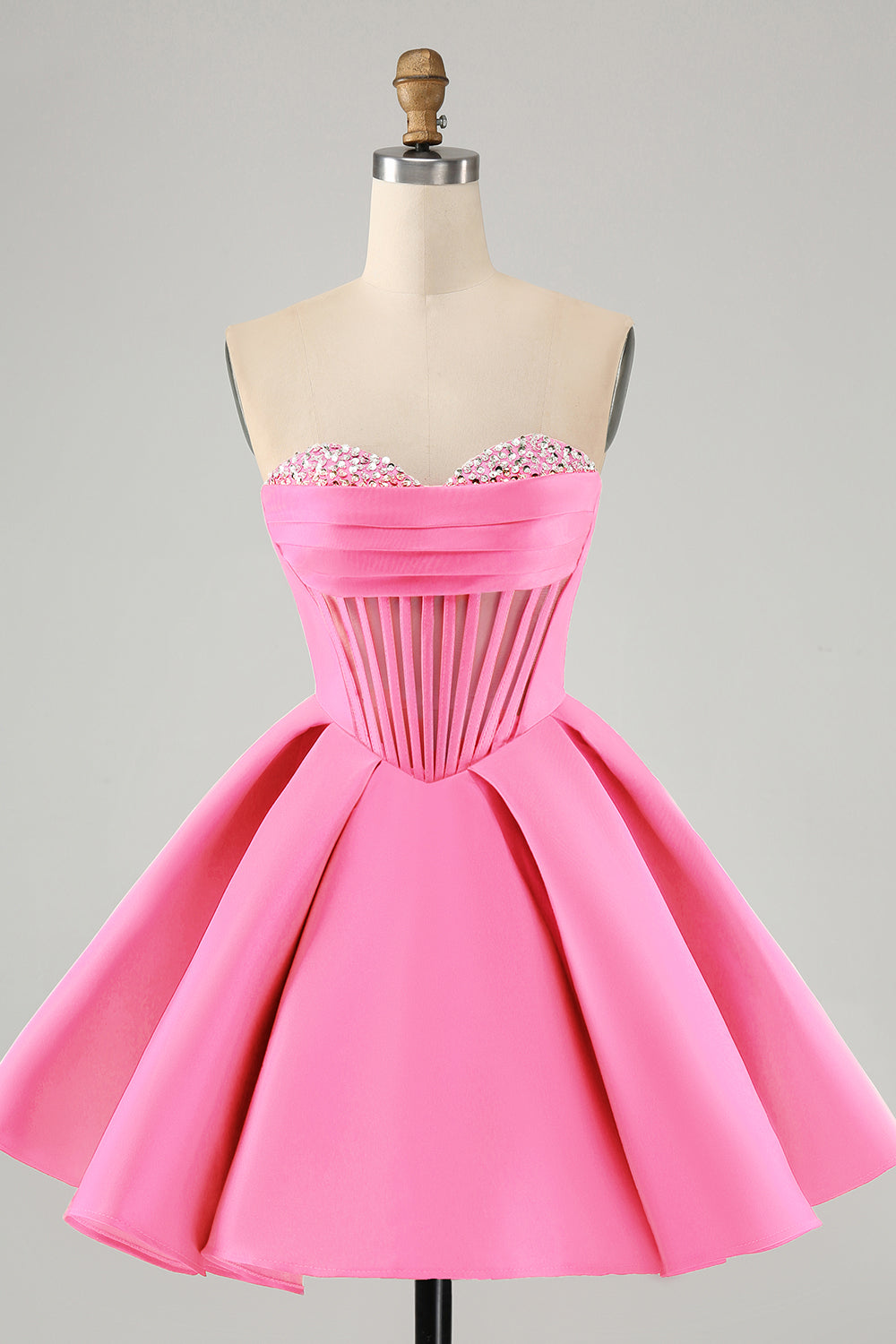 FUCHSIA A-LINE CORSET HOMECOMING DRESS WITH BEADING