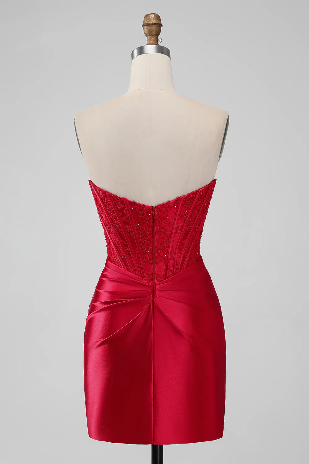 RED STRAPLESS LACE BODYCON HOMECOMING DRESS