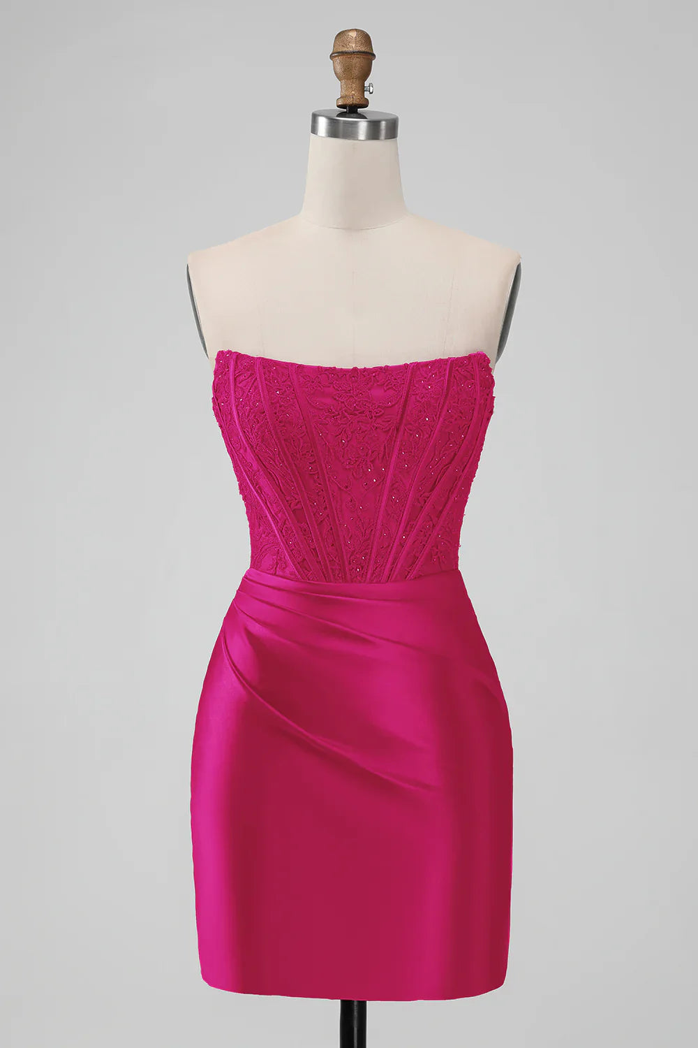 RED STRAPLESS LACE BODYCON HOMECOMING DRESS