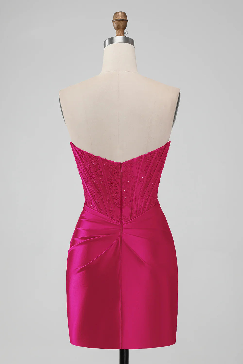 RED STRAPLESS LACE BODYCON HOMECOMING DRESS