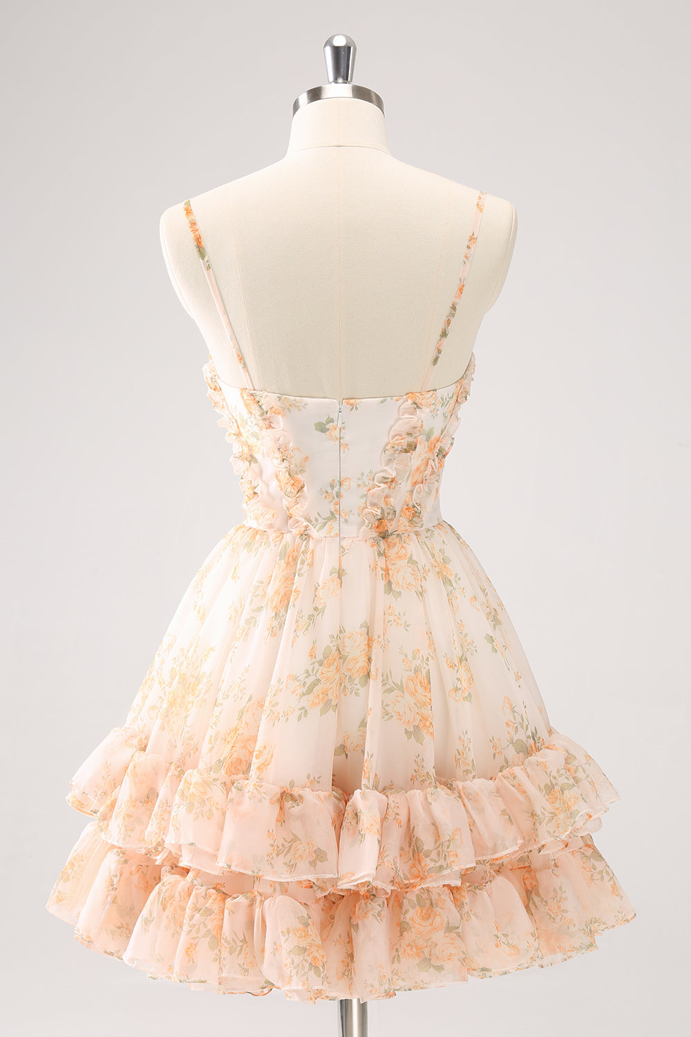 YELLOW FLORAL SPAGHETTI STRAP A-LINE HOMECOMING DRESS