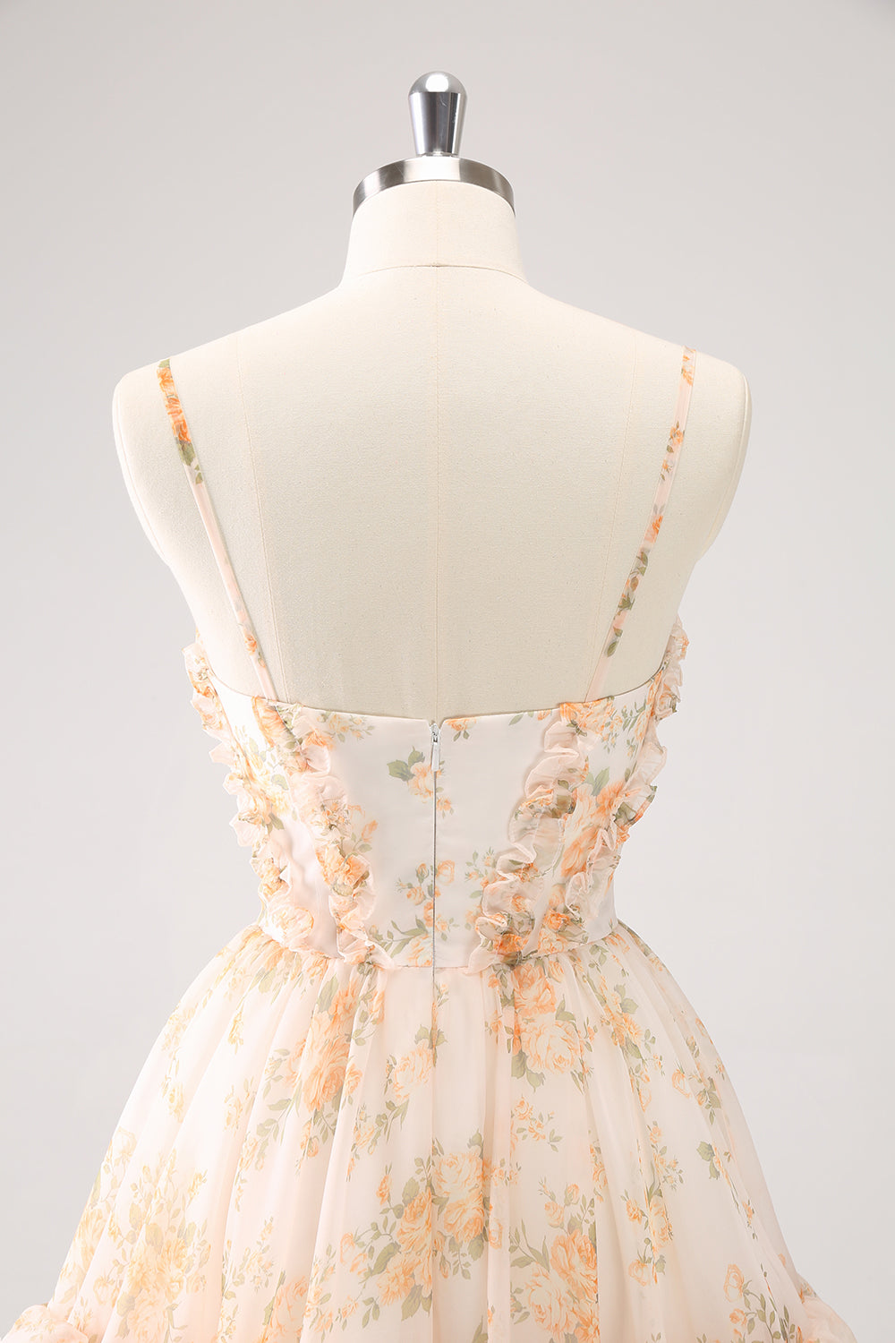 YELLOW FLORAL SPAGHETTI STRAP A-LINE HOMECOMING DRESS