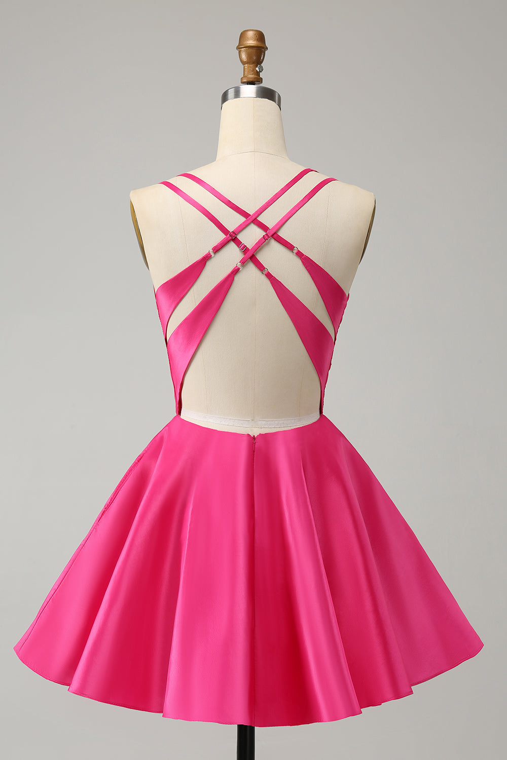 FUCHSIA A-LINE BACKLESS HOMECOMING MINI DRESS