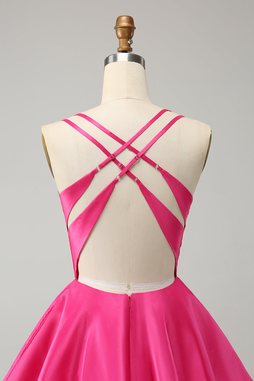 FUCHSIA A-LINE BACKLESS HOMECOMING MINI DRESS