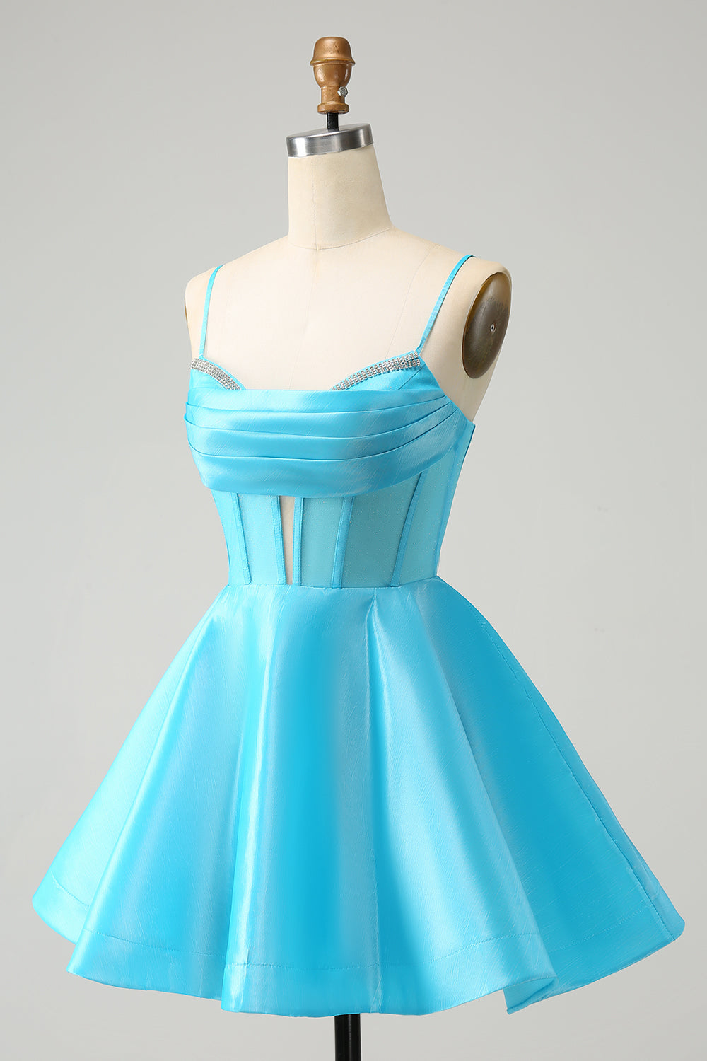 GLITTER BLUE A-LINE CORSET HOMECOMING DRESS WITH BEADING