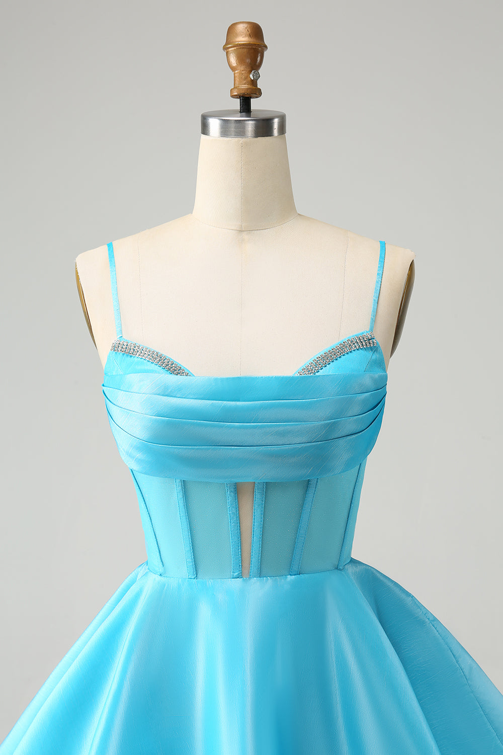 GLITTER BLUE A-LINE CORSET HOMECOMING DRESS WITH BEADING