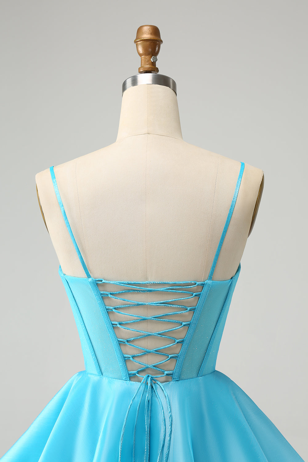GLITTER BLUE A-LINE CORSET HOMECOMING DRESS WITH BEADING