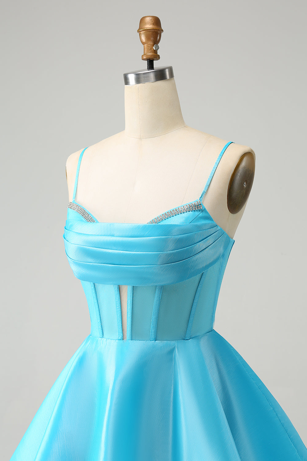 GLITTER BLUE A-LINE CORSET HOMECOMING DRESS WITH BEADING