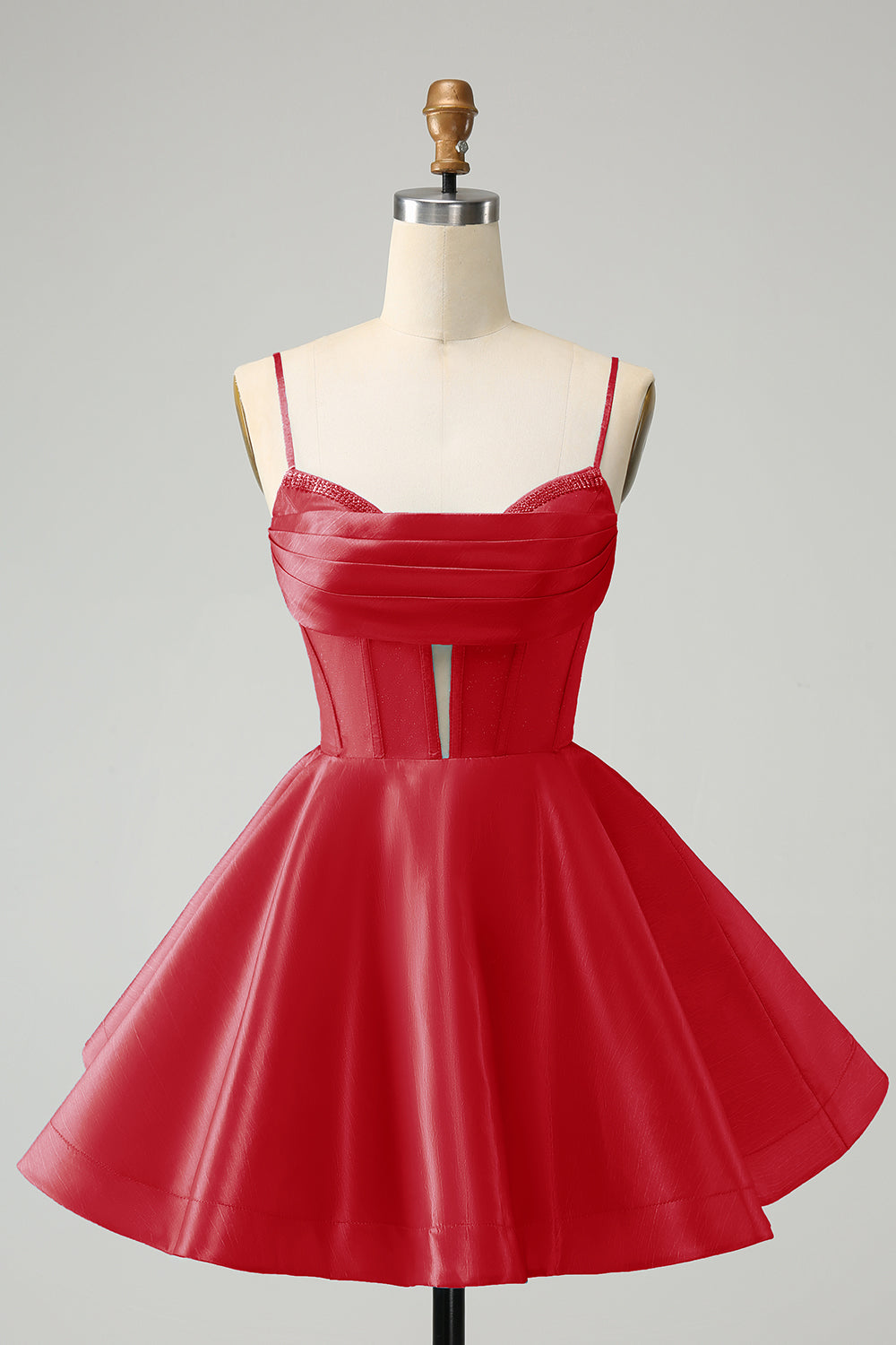 GLITTER BLUE A-LINE CORSET HOMECOMING DRESS WITH BEADING