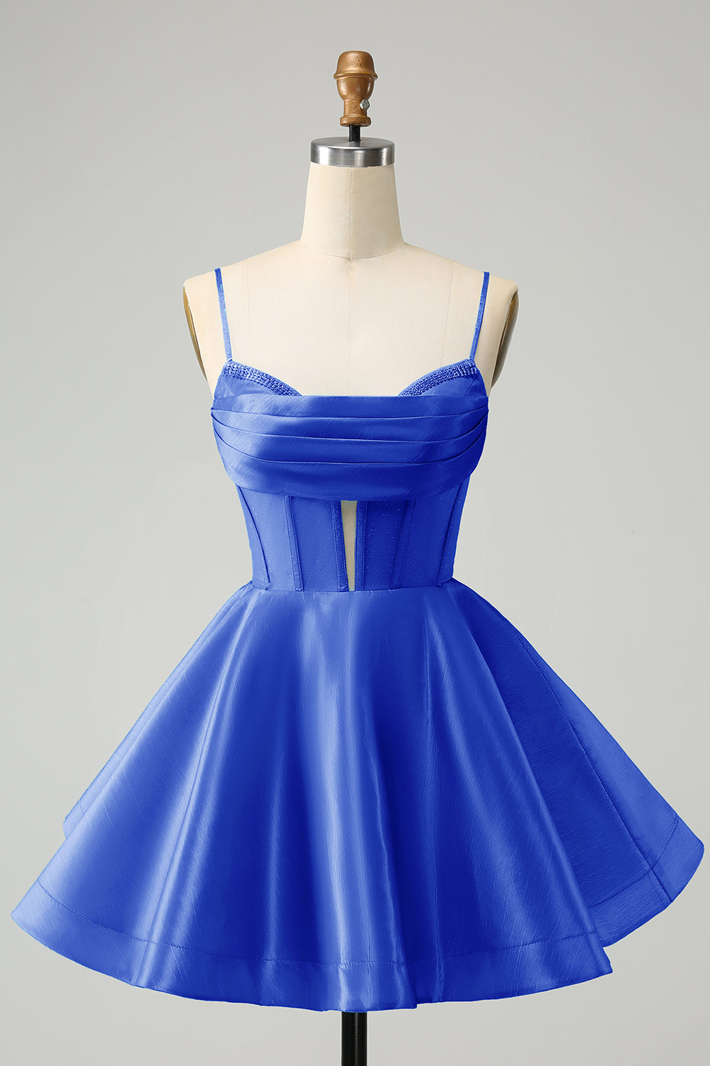GLITTER BLUE A-LINE CORSET HOMECOMING DRESS WITH BEADING
