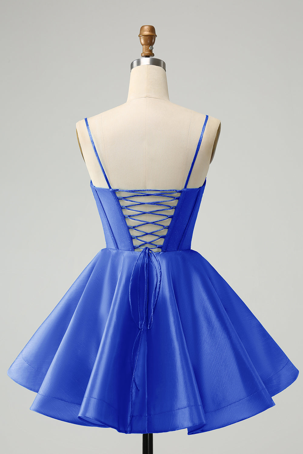 GLITTER BLUE A-LINE CORSET HOMECOMING DRESS WITH BEADING