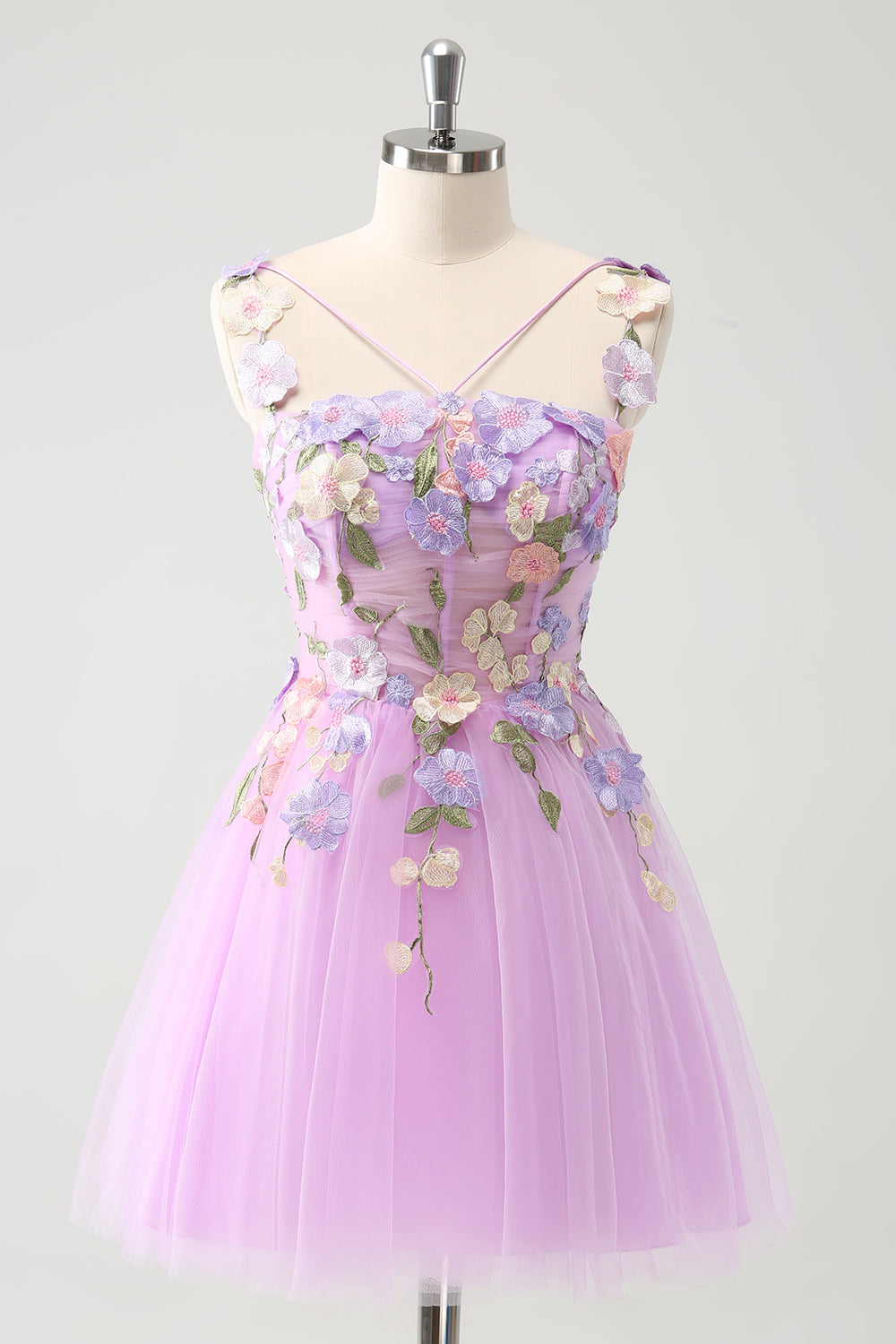 PURPLE A-LINE HALTER TULLE HOMECOMING DRESS