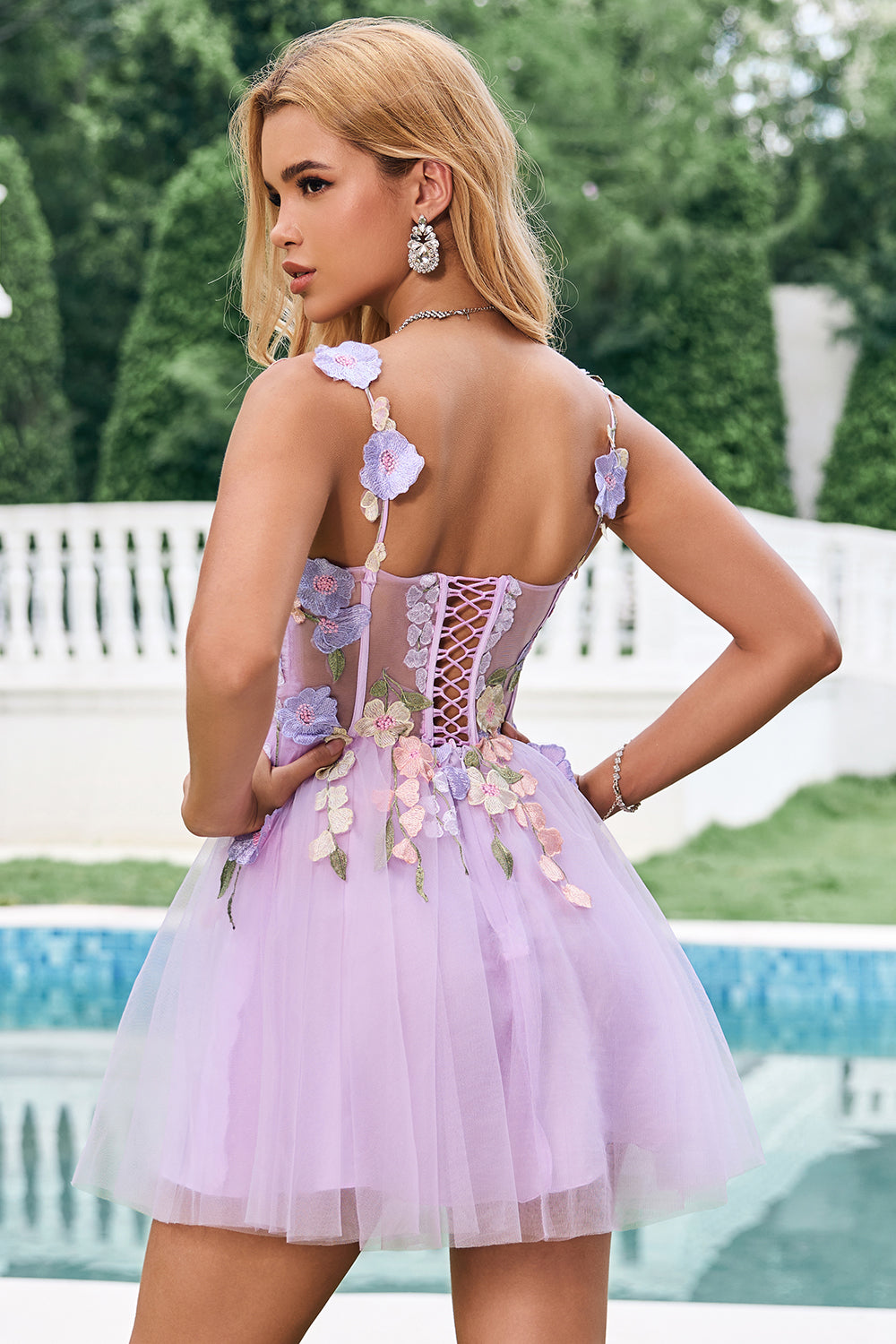 ELEGANT PURPLE A-LINE HALTER TULLE HOMECOMING DRESS