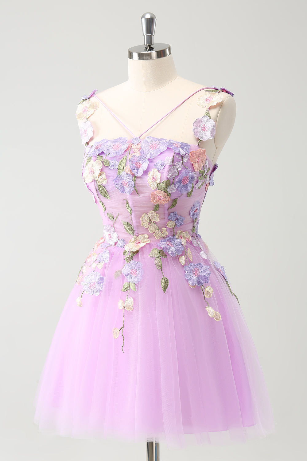PURPLE A-LINE HALTER TULLE HOMECOMING DRESS