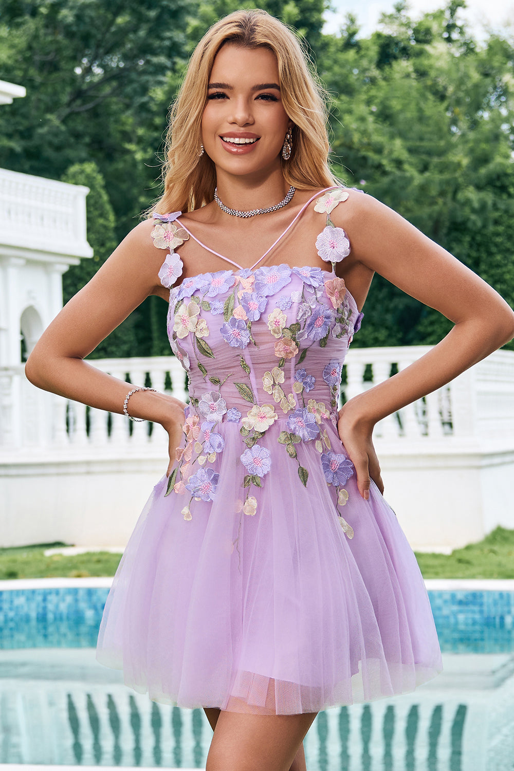 ELEGANT PURPLE A-LINE HALTER TULLE HOMECOMING DRESS